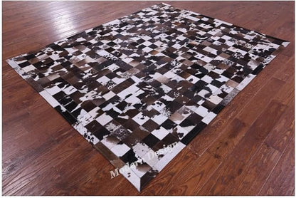 Modern Design Premium Cowhide Leather Carpet with Chevron Pattern, Area Rug (Brown/White-1, 3x14)