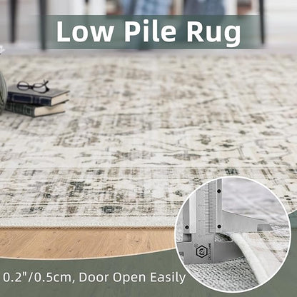 5x8 Area Rugs for Bedroom - Washable Rug 5x8 Rugs Vintage Large Carpet Non-Slip Boho Rug for Living Room Dining Room Nursery Area Rugs Print Floor Rug Cream