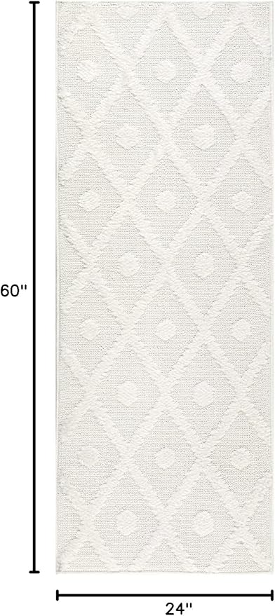 Antep Rugs Palafito 2x5 Geometric Shag Diamond High-Low Pile Textured Indoor Area Rug (White, 2' x 5')