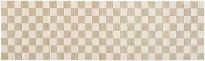 Revival Rugs Gambit 2'7"x9' Checkered Rug Machine Washable Runner Rug for Hallway Entryway - 100% Recycled Oeko-TEX Certified, Medium Pile, Camel, Beige