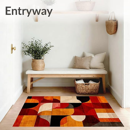 Flatwoven High Traffic Area Rug 6x9, Ember Abstract Geometric Shape Throw Indoor Floor, Non Slip, Stain Resistant, Washable Area Rugs for Living Room, Bedroom (Orange, 6x9)