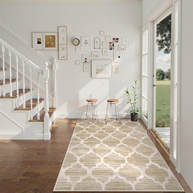 Lahome Moroccan Living Room Carpet - 4x6 Area Rug Washable Non-Slip Soft Rugs for Bedroom Ultra-Thin Throw Rug for Office, Modern Print Indoor Carpet Rug for Laundry Room Kitchen (Taupe, 4'x6')