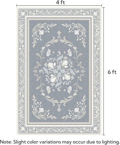 SOULFUL Medium Pile 4x6 Rugs for Living Room - Cozy Soft Underfoot Area Rug - Greige Boho Floral - Washable Non-Slip - Perfect for Bedroom Kids Room Under Dining Table Office