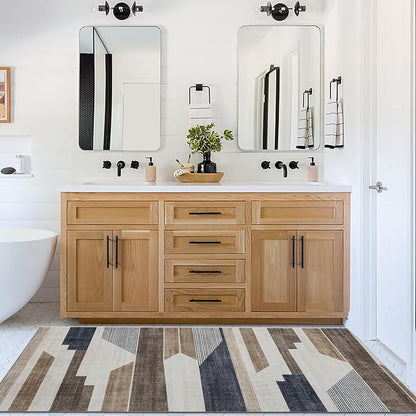 ReaLife Rugs Machine Washable Area Rug Runner - Living Room Bedroom Bathroom Kitchen Entryway Office - Non-Slip Baking Low Pile Stain Resistant Premium - Modern Geometric - Theo - Beige 2'6" x 8'