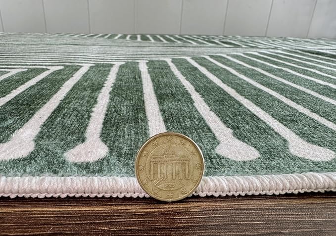 GLN Rugs Contemporary Collection - Machine Washable Area Rug, Contemporary Washable, Non Slip, Low Pile Chenille Rug, Living Room, Bedroom, Kitchen Rug (4' x 6' Beige Green)