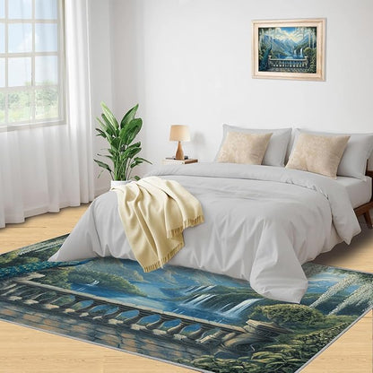 Peacock Rug Large - 5x7 Rug, Peacock Decor Washable Rugs for Living Room, Nature Waterfall Carpet, Natural Landscapes Non-Slip Area Rugs for Bedroom, Aesthetics Carpet - Peafowl Home Decor & Gifts