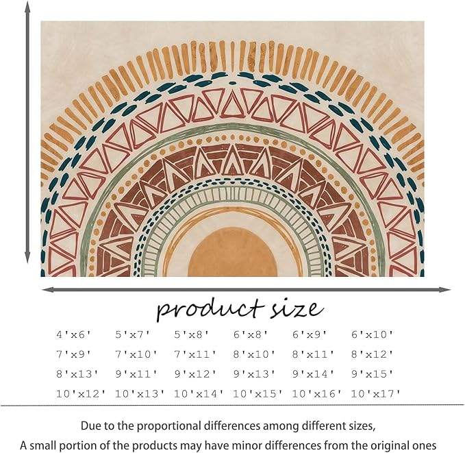 Colorful Geometric Sun Rug, Sun Pattern Rug, Geometric Area Rugs, Colorful Abstract Rugs, Washable Boho Carpet for Living Room, Bedroom, Dining Room, Office (10' x 17'(Rectangular))