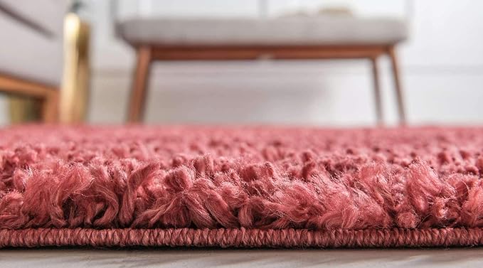 Unique Loom Davos Shag Collection Area Rug - Solid (5' 3" Round, Poppy)