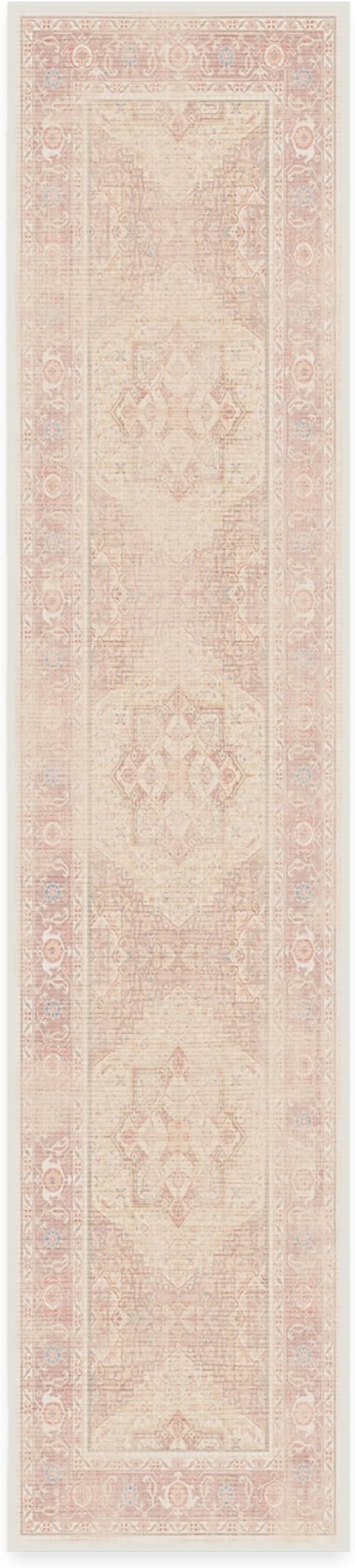 RUGGABLE Washable Runner Rug – Kamran Soft Pink 2.5x12, Stain-Resistant, Non-Slip Hallway Runner – Machine Washable Rug for Hallway, Entryway, Living Room & Kitchen–with Standard Pad