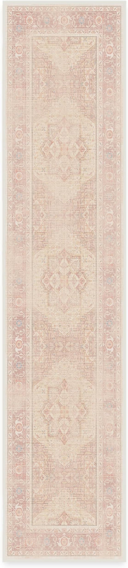 RUGGABLE Washable Runner Rug – Kamran Soft Pink 2.5x12, Stain-Resistant, Non-Slip Hallway Runner – Machine Washable Rug for Hallway, Entryway, Living Room & Kitchen–with Standard Pad