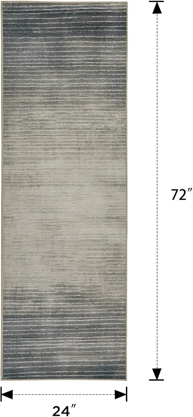 Joydeco 2x6 Runner Rug for Hallway, Modern Abstract Non-Slip Soft Washable Rugs, Low Pile Carpet for Entryway, Bedroom, Kitchen, Laundry, Beige & White & Dark Gray