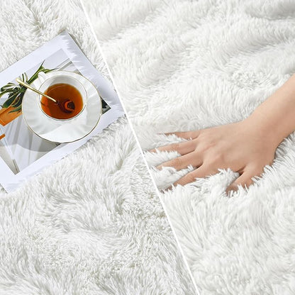 Large Shag Area Rugs 6 x 9, Plush Fuzzy Rugs for Living Room, Ultra Soft Fluffy Furry Rug for Bedroom, Indoor Carpet Nursery Rugs for Kids Room Home Decor, White