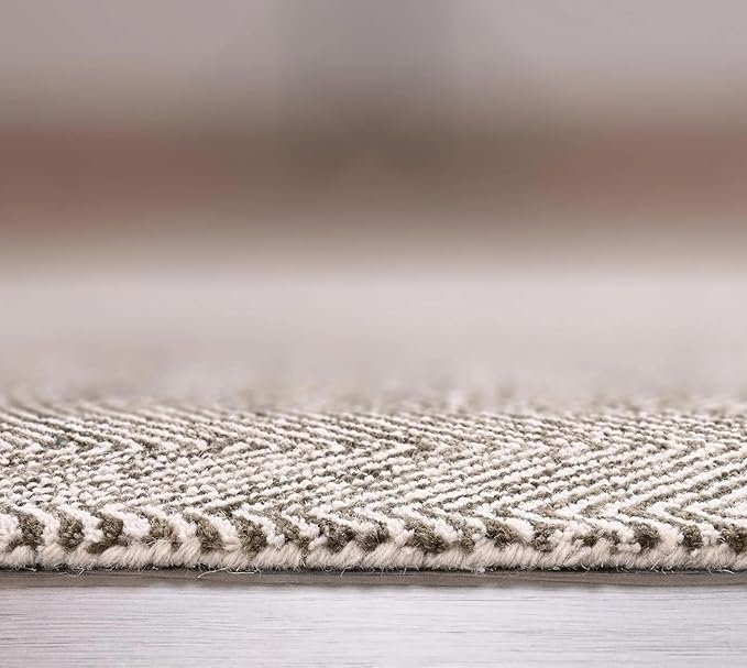 Modern Herringbone Chevron Collection Handcrafted Wool Area Rug - Durable, Zigzag Pattern, for High Traffic, Contemporary Design for Living Room, Bedroom, Dining Room Decor (Dark Olive, 7' x 10')