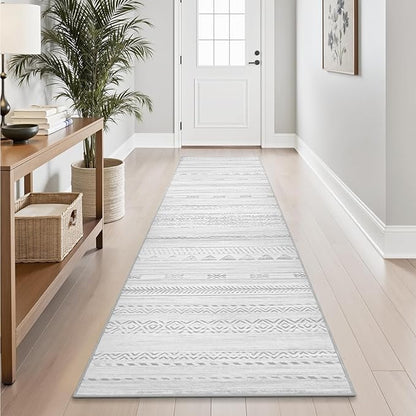 2x10 Runner Rug Machine Washable Non Slip Area Rug Distressed Neutral Moroccan Boho Rug Ultra Soft Floor Runners for Hallways for Entryway Laundry Room Kitchen, Grey