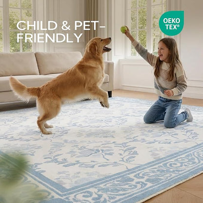 SOULFUL Medium Pile 3x5 Area Rug - Soft Underfoot Small Entryway Rug - Mist Blue Boho Floral - Washable Non-Slip - Perfect for Living Room Bedroom Foot Kids Room Reading Nook