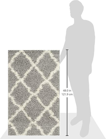 SAFAVIEH Dallas Shag Collection Accent Rug - 2'3" x 4', Grey & Ivory, Trellis Design, Non-Shedding & Easy Care, 1.5-inch Thick Ideal for High Traffic Areas in Entryway, Living Room, Bedroom (SGD257G)