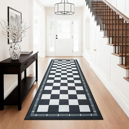 Vasofe Jute Checkered Runner Rug, 2x6 Black and White Washable Rugs, Modern Runners for Hallway Non-Slip Kitchen Mat, Farmhouse Checkerboard Indoor Outdoor Carpet for Porch Laundry Entryway