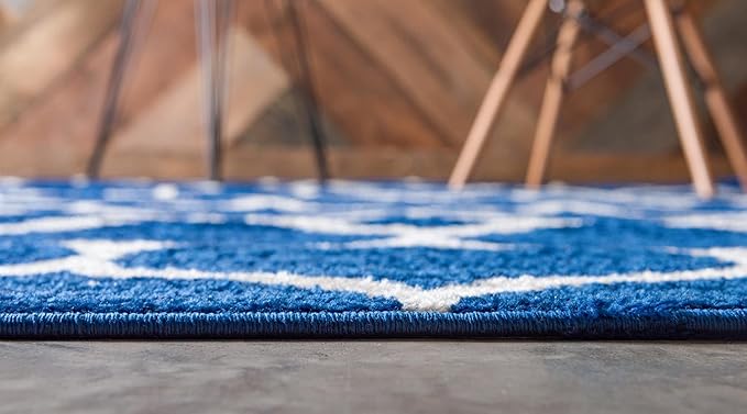 Rugs.com Lattice Frieze Collection Rug – 8' x 11' Navy Blue Medium Rug Perfect for Living Rooms, Large Dining Rooms, Open Floorplans