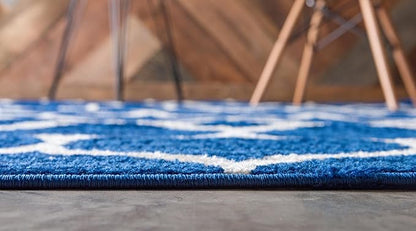 Rugs.com Lattice Frieze Collection Rug – 2' x 8' 8 Runner Navy Blue Medium Rug Perfect for Living Rooms, Large Dining Rooms, Open Floorplans