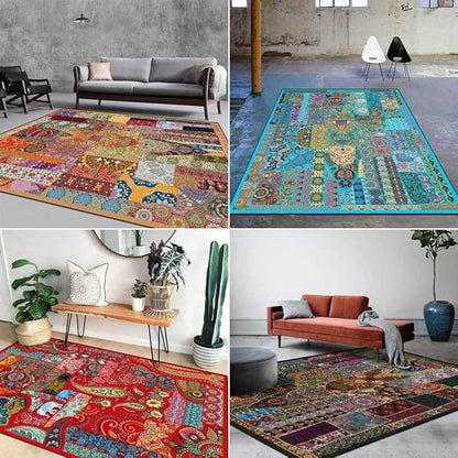 Vintage Boho Area Rugs Multicolor Ethnic Style Geometric Splicing Carpets Bedroom Living Room Kitchen Floor Mats Indoor Outdoor Non-Shedding Runner Rug Home Décor Carpet 4' X 9'