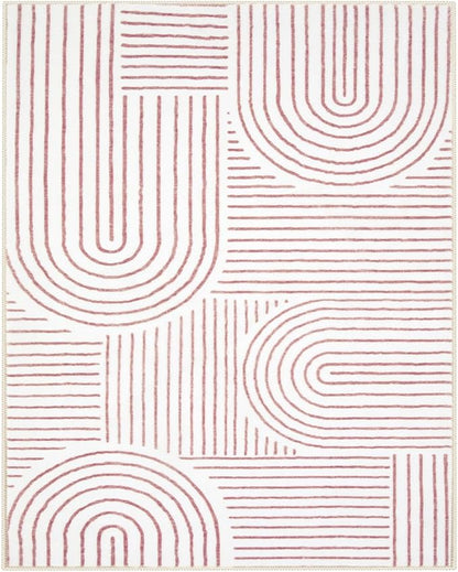 Lahome Abstract 8x10 Area Rug, Soft Washable Accent Rug for Living Room, Bedroom & Dining Room, Ultra-Thin Pink/White Carpet (8x10ft)