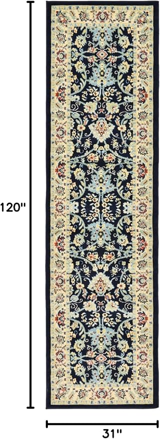 Unique Loom Sialk Hill Collection Area Rug - Washington (2' 7" x 10' Runner Navy Blue/Cream)