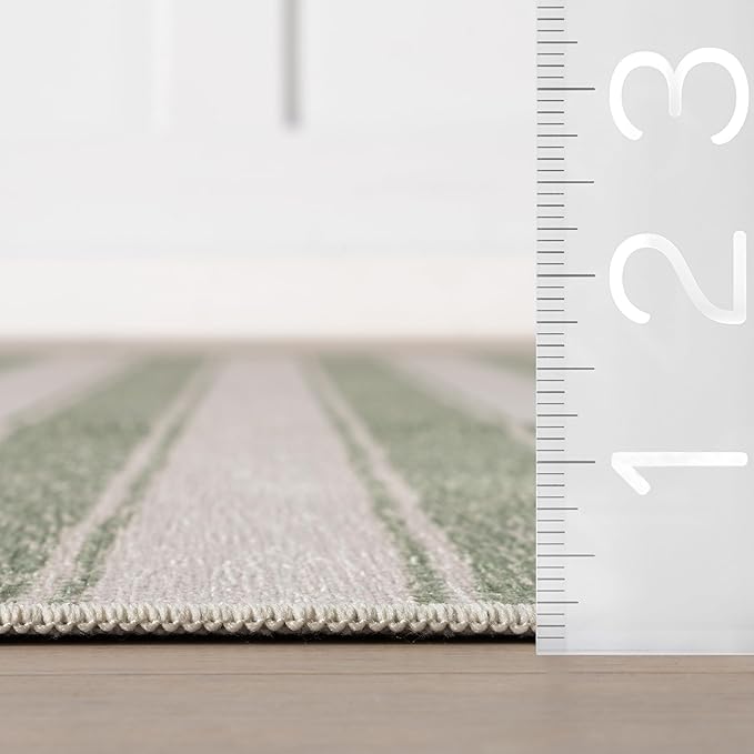 Dash & Albert Xaren Green Machine Washable Rug, 8.5 X 11.5 Feet, Green/Grey Stripe Pattern