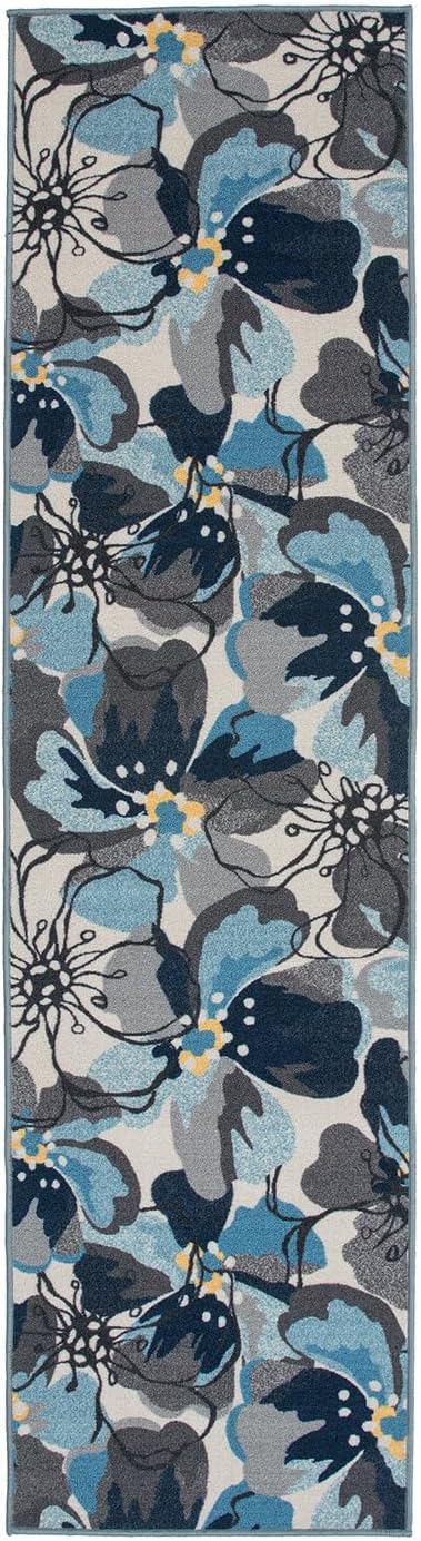 Rugshop Modern Large Floral Non-Slip (Non-Skid) Runner Rug 2' x 10' Gray-Blue