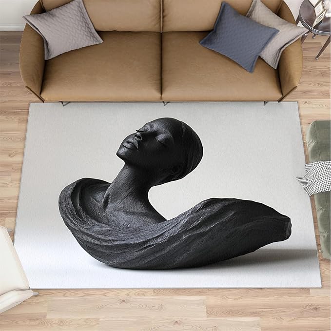 8x10 Sculpture Art Rugs for Living Room - 3D Portrait Large Area Rug, Female Bust Modern Boy Nursery Rug Soft Washable for Classroom Office Bedroom Kids Room