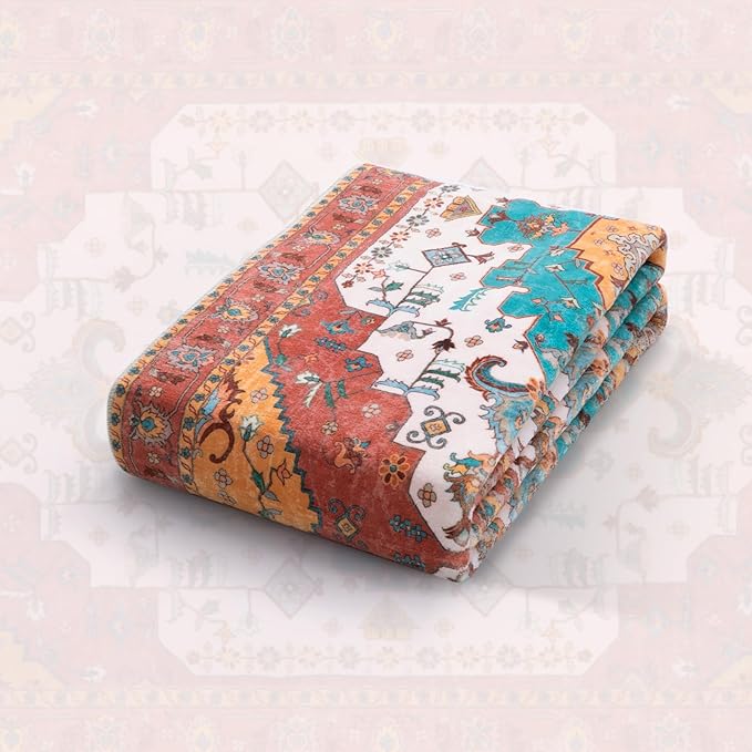 SERISSA Boho Washable Runner Rug, 2x6 Rug Non-Slip Vintage Orange Hallway Kitchen Runner Rug Ultra Soft Print Distressed Floor Carpet for Bedroom Bathroom Laundry Living Room