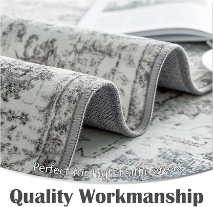 jinchan Kalen Runner Rug 3x8 Washable Area Rug Soft Vintage Indoor Floor Cover Thin Retro Distressed Grey Multi Carpet Floral Print Country Non Slip for Bathroom Kitchen Bedroom Living Room