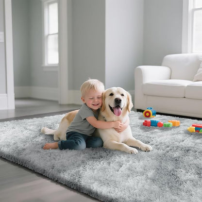 Fluffy Rug Shaggy Area Rug, Gradual Grey 10x14 Area Rugs for Bedroom, Super Soft Shaggy Rugs for Living Room Bedroom Kids Room Home Decor, Upgrade Anti-Skid Rectangular Fuzzy Rug