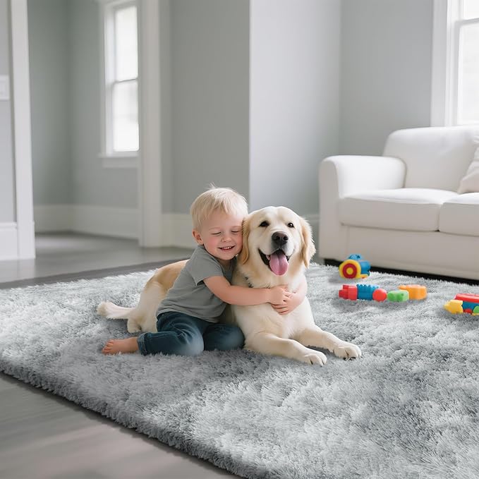 Fluffy Rug Shaggy Area Rug, Mottling Grey 5x8 Area Rugs for Bedroom, Small Bedside Rug, Soft Fluffy Shaggy Entryway Throw Rugs for Living Room Bedroom Kids Room Home Decor
