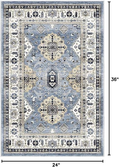 Dripex Vintage Collection Washable Area Rug - 2x3 Door Mat Small Entryway Rug Distressed Non-Slip Low-Pile Floor Carpet for Indoor Front Entrance Kitchen Bathroom Living Room Bedroom