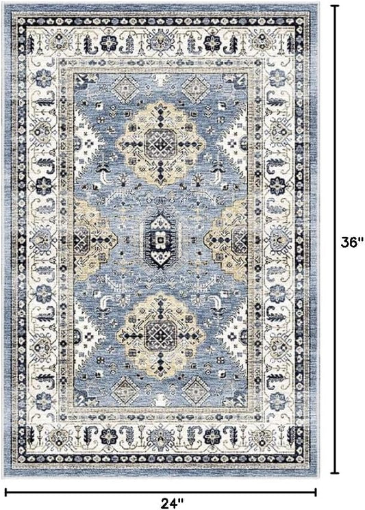 Dripex Vintage Collection Washable Area Rug - 2x3 Door Mat Small Entryway Rug Distressed Non-Slip Low-Pile Floor Carpet for Indoor Front Entrance Kitchen Bathroom Living Room Bedroom