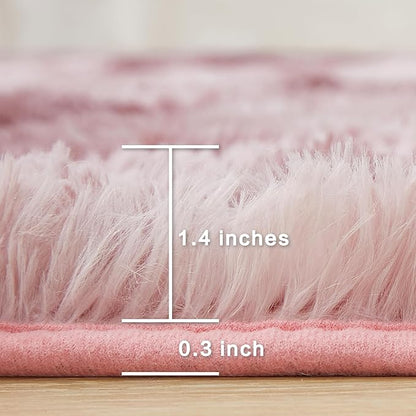 Andency Soft Area Rugs for Living Room Bedroom, 4x6 Fluffy Shaggy Bedside Rug, Non-Slip Large Shag Fuzzy Plush Carpets for Bedroom Kids Dorm Nursery Home Decor Aesthetic, Tie-Dyed Dusty Pink
