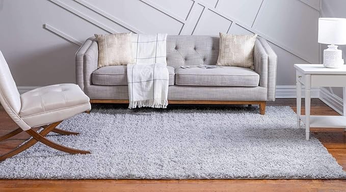 Unique Loom Davos Shag Collection Area Rug - Solid (7' 10" Square, Sterling)