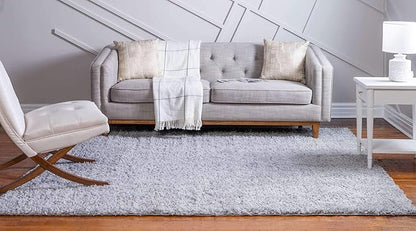 Unique Loom Davos Shag Collection Area Rug - Solid (7' 10" Square, Sterling)