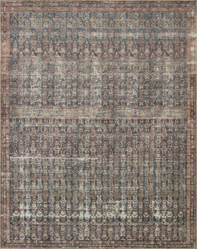 Loloi Amber Lewis Billie Collection, Ocean & Brick 7'-6" x 9'-6" Area Rug – Antique & Distressed Accent Rugs for Living Room, Bedroom, Entryway & Hallway, No Shed High Traffic Area Home Decor Rug
