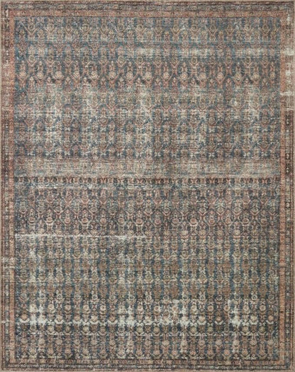 Loloi Amber Lewis Billie Collection, Ocean & Brick 7'-6" x 9'-6" Area Rug – Antique & Distressed Accent Rugs for Living Room, Bedroom, Entryway & Hallway, No Shed High Traffic Area Home Decor Rug