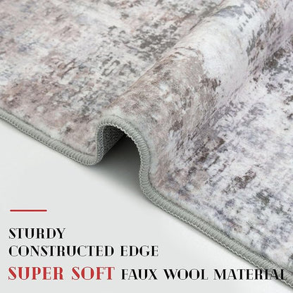 Modern Abstract 3x16 Runner Rug, Beige Grey Neutral Washable Long Kitchen Runner Non-Slip Soft Hallway Rug Runner Thin Print Faux Wool Floor Carpet for Hall Stair Entryway