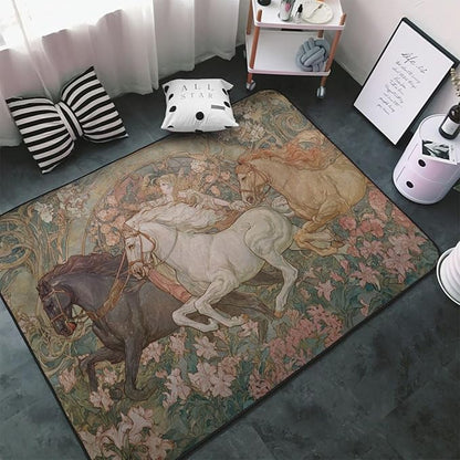 Horse Western Boho Ethnic Style Area Rug Washable Outdoor Rugs Anti-Slip Soft Carpet Entryway Indoor Door Mat for Bedroom,Living Room,Porch,Terrace and Entrance Decor 2'x 1.4'