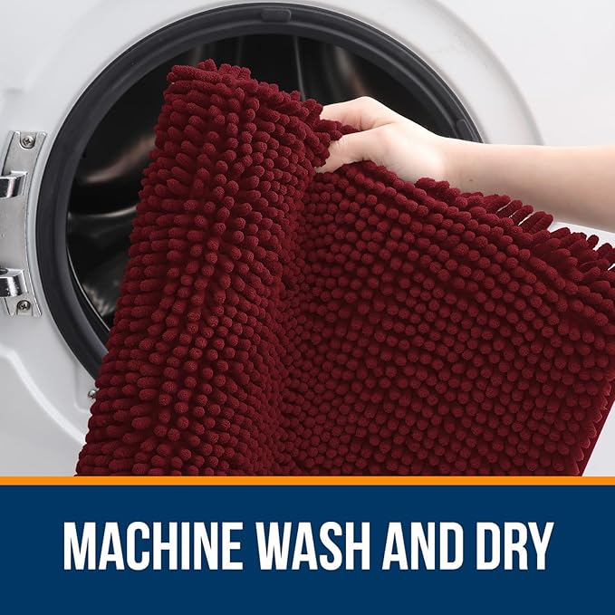 OLANLY Bathroom Rugs 47x24, Extra Soft Absorbent Chenille Bath Rugs, Rubber Backing Quick Dry, Machine Washable Bath Mats for Bathroom Floor, Tub and Shower, Home Decor Accessories, Burgundy
