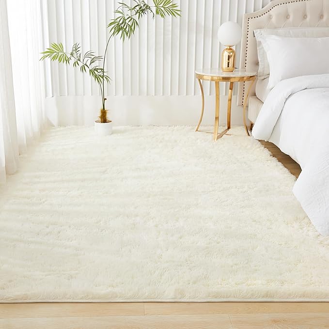 Andency Cream Area Rugs 9x12 for Living Room Home Decor, Large Shaggy Bedroom Carpet, Non-Slip Big Shag Indoor Thick Soft Fluffy Furry Fur Area Rugs for Kids Dorm Nursery Aesthetic