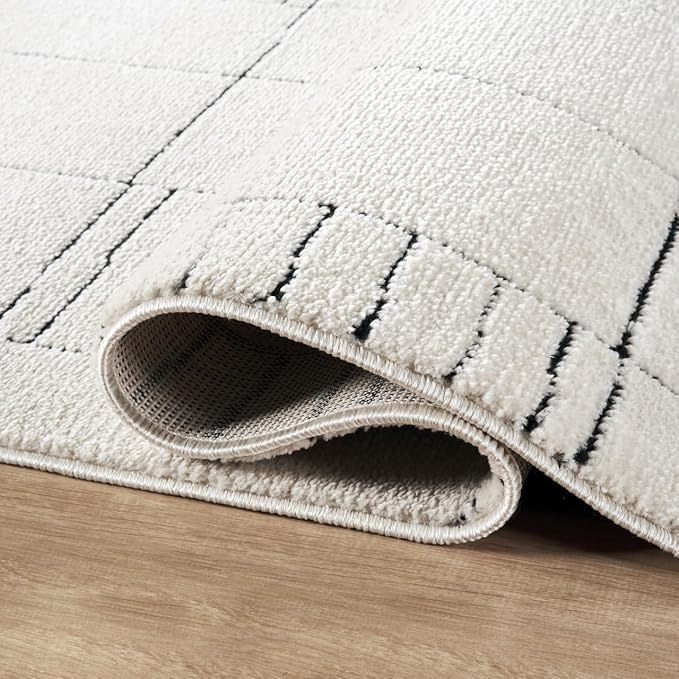 Abani Cream Area Rug – 8' x 10' – Oliver Collection – Geometric Linework Pattern – Non-Shedding, Easy to Clean – Durable for Living Room, Bedroom, or Office, Pet & Child Friendly