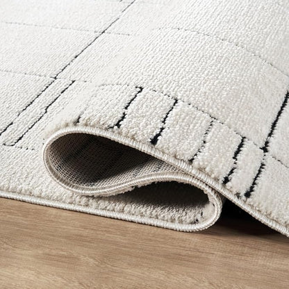 Abani Cream Area Rug – 8' x 10' – Oliver Collection – Geometric Linework Pattern – Non-Shedding, Easy to Clean – Durable for Living Room, Bedroom, or Office, Pet & Child Friendly