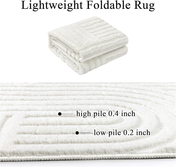SHACOS Soft Cozy Fluffy Arch Pattern High Low Pile Runner Rugs 2'x6' Non Slip Washable Scandinavian Minimalist Rug Modern Geometric Arc Carpet for Living Room Bedroom Bathroom, Cream White