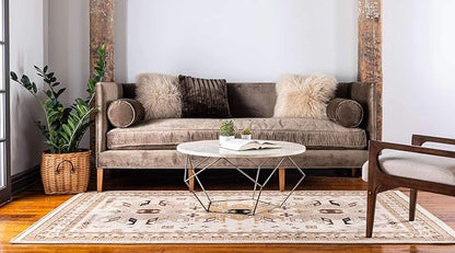 Unique Loom Taftan Collection Border Geometric Tribal Inspired Design Area Rug (6' 0 x 9' 0 Rectangular, Ivory/ Tan)