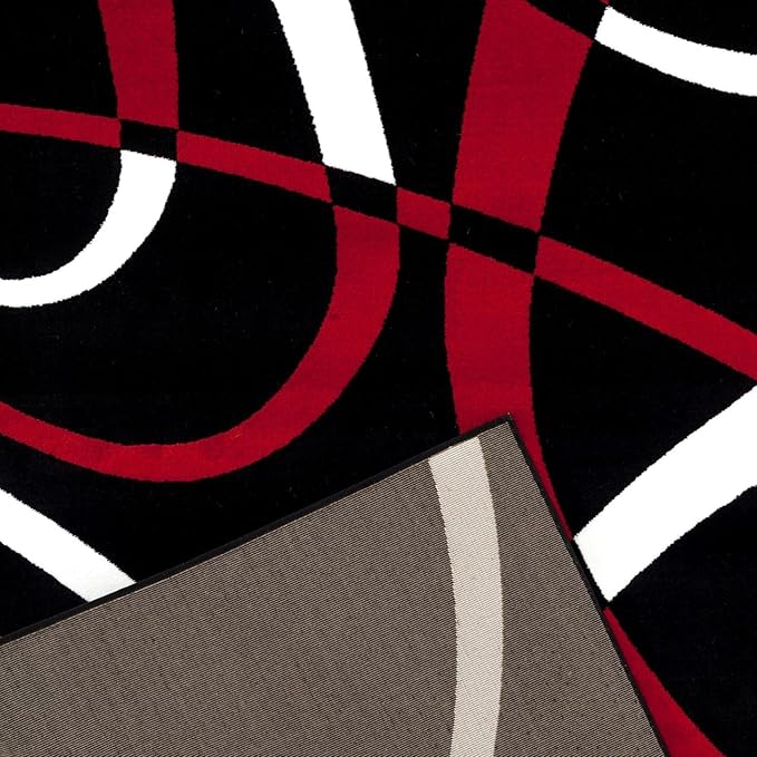 2305 Geometric Abstract Red Black 6x9 Area Rugs for Living Room