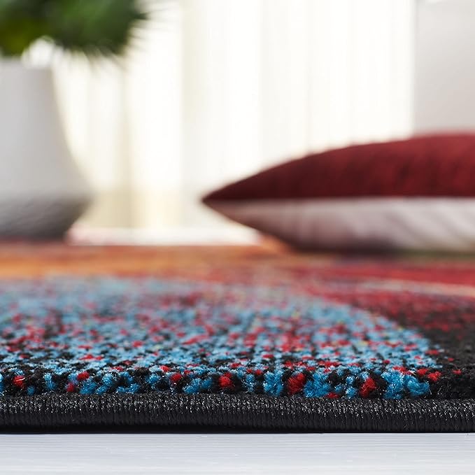 SAFAVIEH Glacier Collection 12' Round Red/Green GLA126Q Modern Abstract Non-Shedding Entryway Foyer Living Room Bedroom Kitchen Area Rug